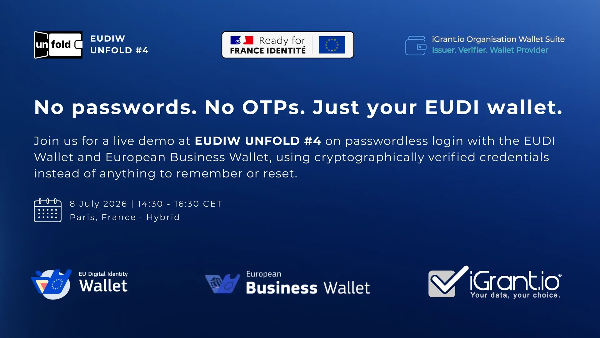 iGrant.io joins France Identité EUDIW Unfold #4 to demonstrate Passwordless Login with EUDI Wallet