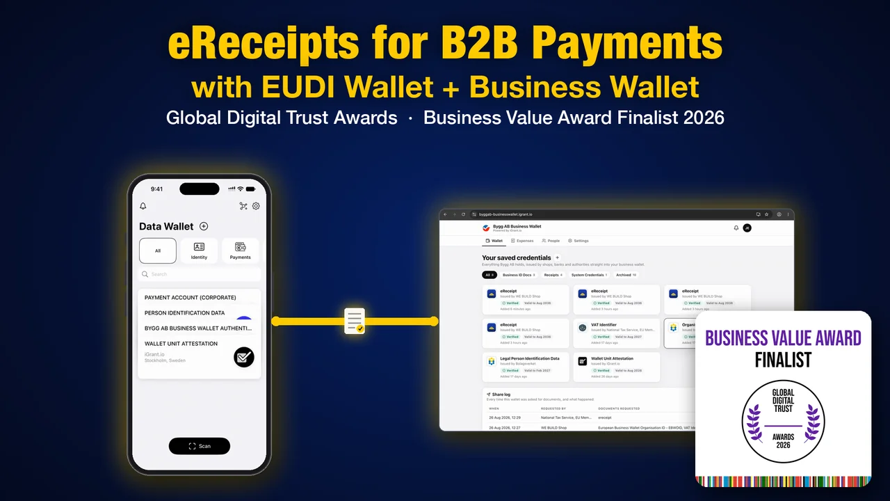 EUDI Wallet and European Business Wallet connected by a signed eReceipt