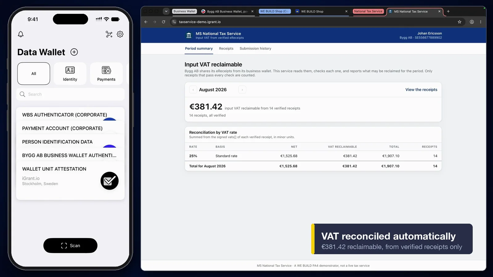 The National Tax Service portal reconciling input VAT from verified eReceipts
